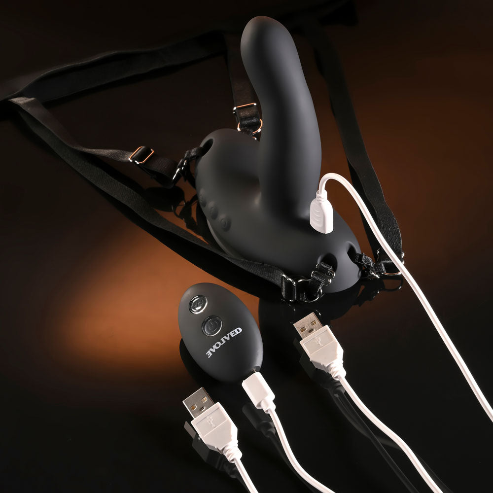 Evolved COME CLOSER -  USB Rechargeable Vibrating Strap-On with Remote and harness for hands-free pleasure