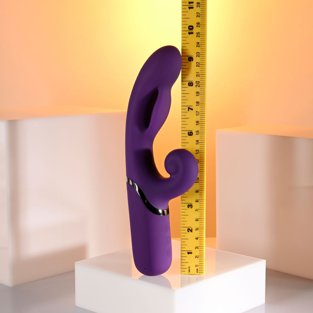 Evolved PLEASURE PUFF - 24.1 cm USB Rechargeable Inflatable Rabbit Vibrator showcased with a ruler for size comparison.