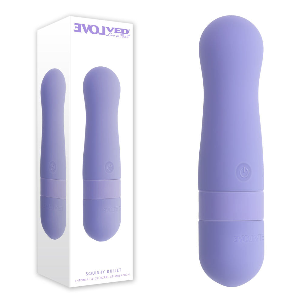 Evolved SQUISHY BULLET - 11 cm USB Rechargeable Bullet in purple with packaging, perfect intimate essential for her.