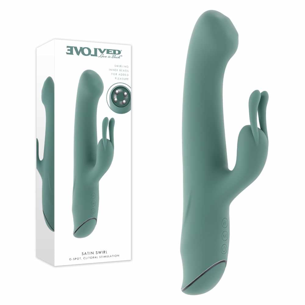 Evolved SATIN SWIRL -  23 cm USB Rechargeable Rabbit Vibrator with Swirling Head