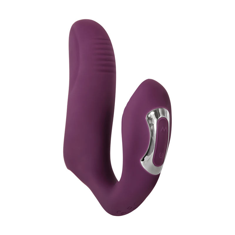 Evolved Helping Hand -  USB Rechargeable Dual Finger Stimulator in purple, designed for intimate essentials for her.