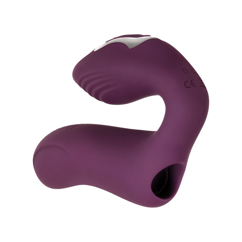Evolved Helping Hand - USB Rechargeable Dual Finger Stimulator in deep purple color for enhanced intimate play.