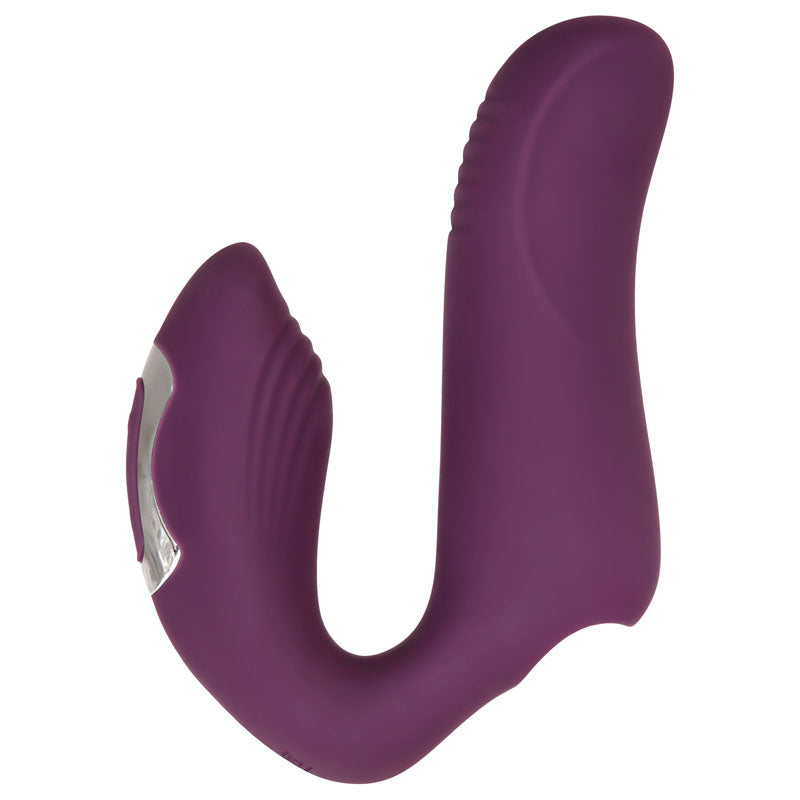Evolved Helping Hand - USB Rechargeable Dual Finger Stimulator in vibrant purple for enhanced solo pleasure.