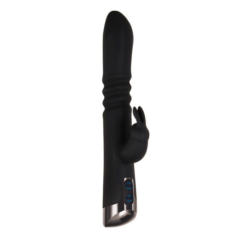Evolved Rapid Rabbit - 25.4 cm USB rechargeable thrusting rabbit vibrator with ribbed design and dual motors.