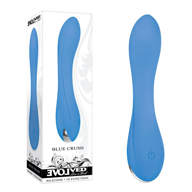 Evolved  CRUSH -  12 cm USB Rechargeable Mini Vibrator, blue silicone vibe, petite, powerful with 10 functions.