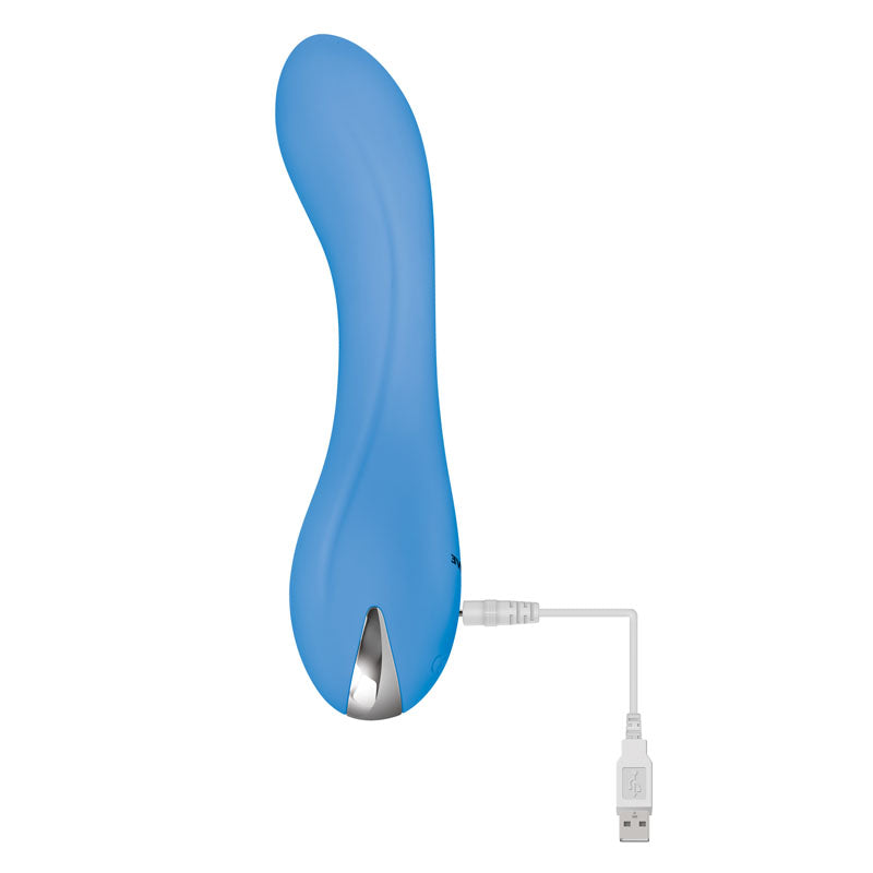 Evolved CRUSH - 12 cm USB Rechargeable Mini Vibrator in blue with USB charging cable.