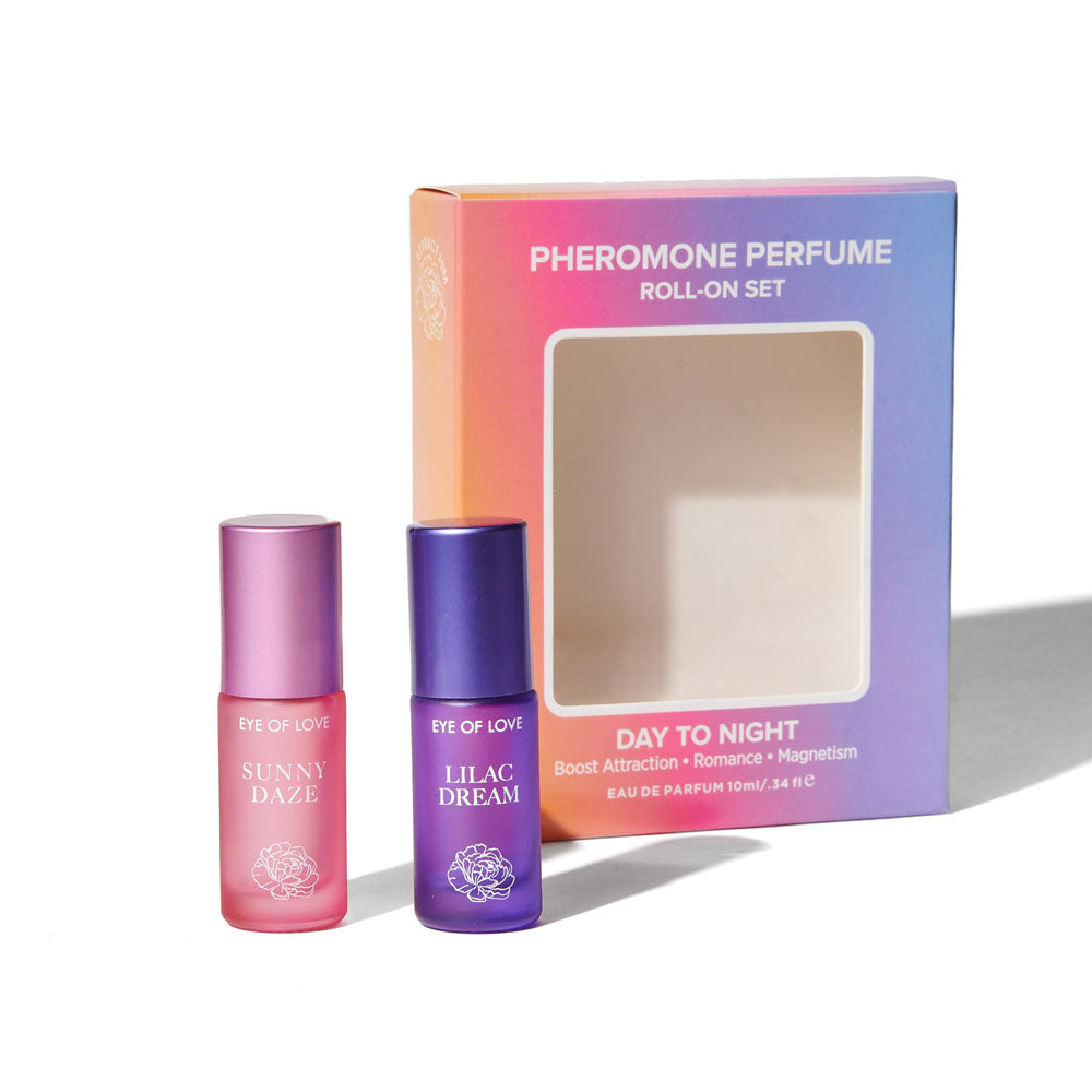Eye Of Love Love In Bloom Pheromone Perfume Roll-On Set - Day to Night (Sunny Daze & Lilac Dream) Pheromone Perfume Oils for Women to attract Men - 10 ml Roll On Bottles.