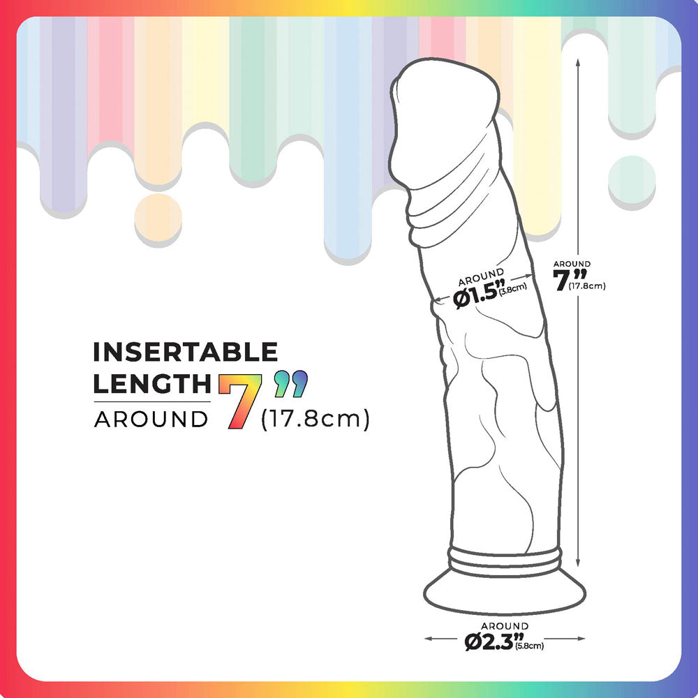 Jellido 18cm Dildo - Clear  18 cm Dildo dimensions illustration showing insertable length of 7 inches.