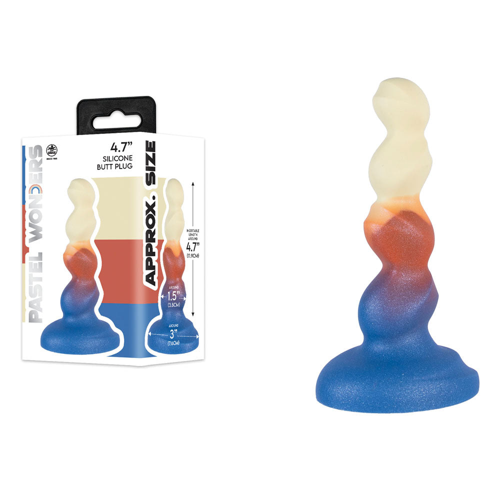 Pastel Wonders - 11.9 cm Silicone Butt Plug -  11.9 cm Butt Plug displayed with packaging, showcasing its unique pastel design.