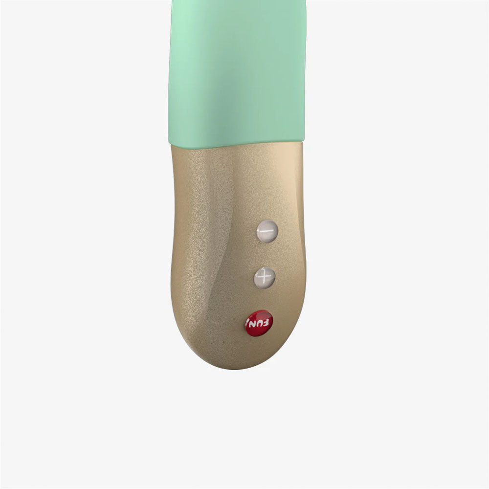 Fun Factory SUNDAZE pistachio - Pistachio 17.5 cm USB Rechargeable Thrusting Vibrator handle with control buttons.