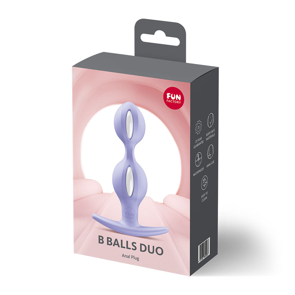 Fun Factory B BALLS DUO - 13 cm Weighted Kegel Balls packaged as an anal plug for intimate essentials.