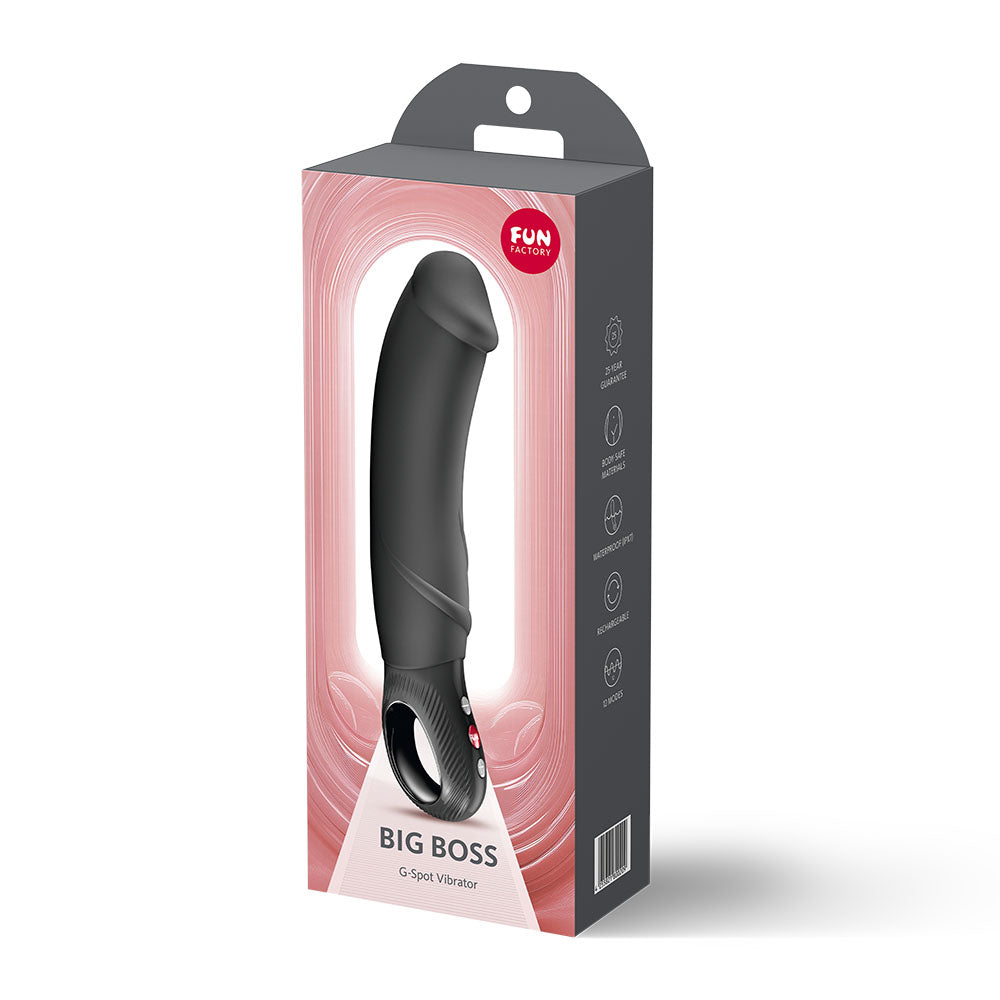 Fun Factory BIG BOSS - 22.9 cm USB-C Rechargeable Vibrator packaging with G-spot design.