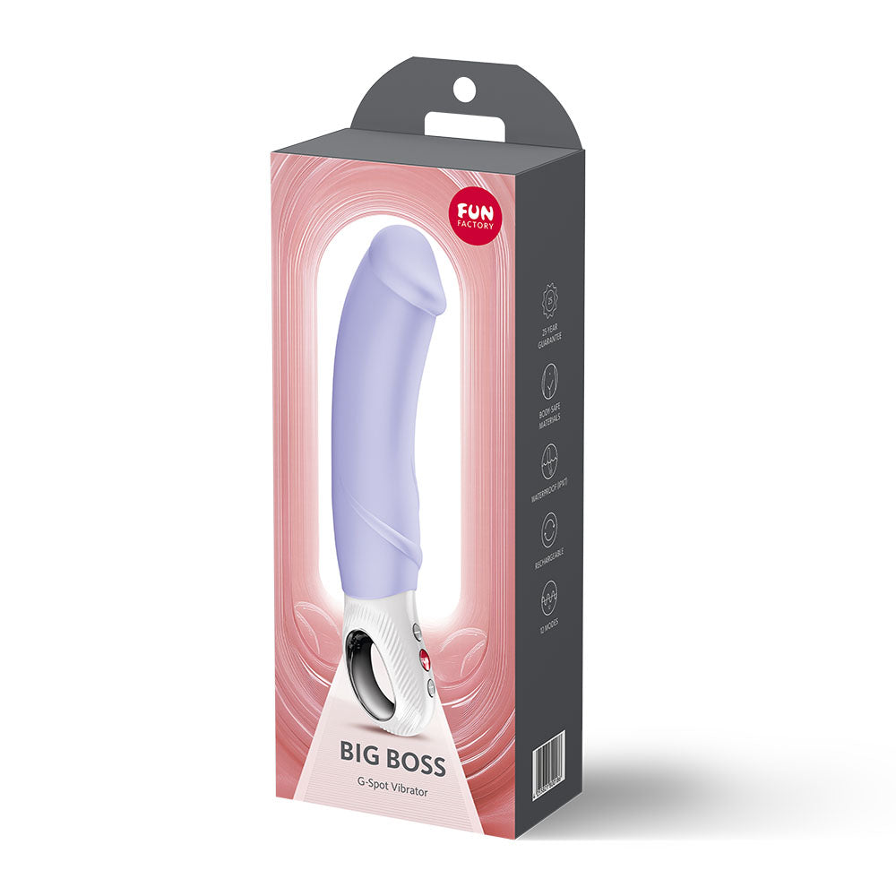 Fun Factory BIG BOSS - 22.9 cm USB-C Rechargeable Vibrator packaging with realistic design and G-spot focus.