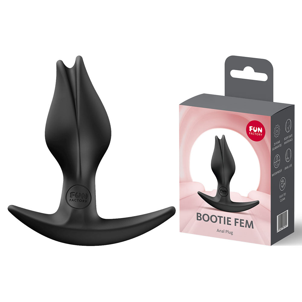 Fun Factory BOOTIE FEM - 8.5 cm Butt Plug displayed with packaging, featuring a comfortable design for intimate exploration.