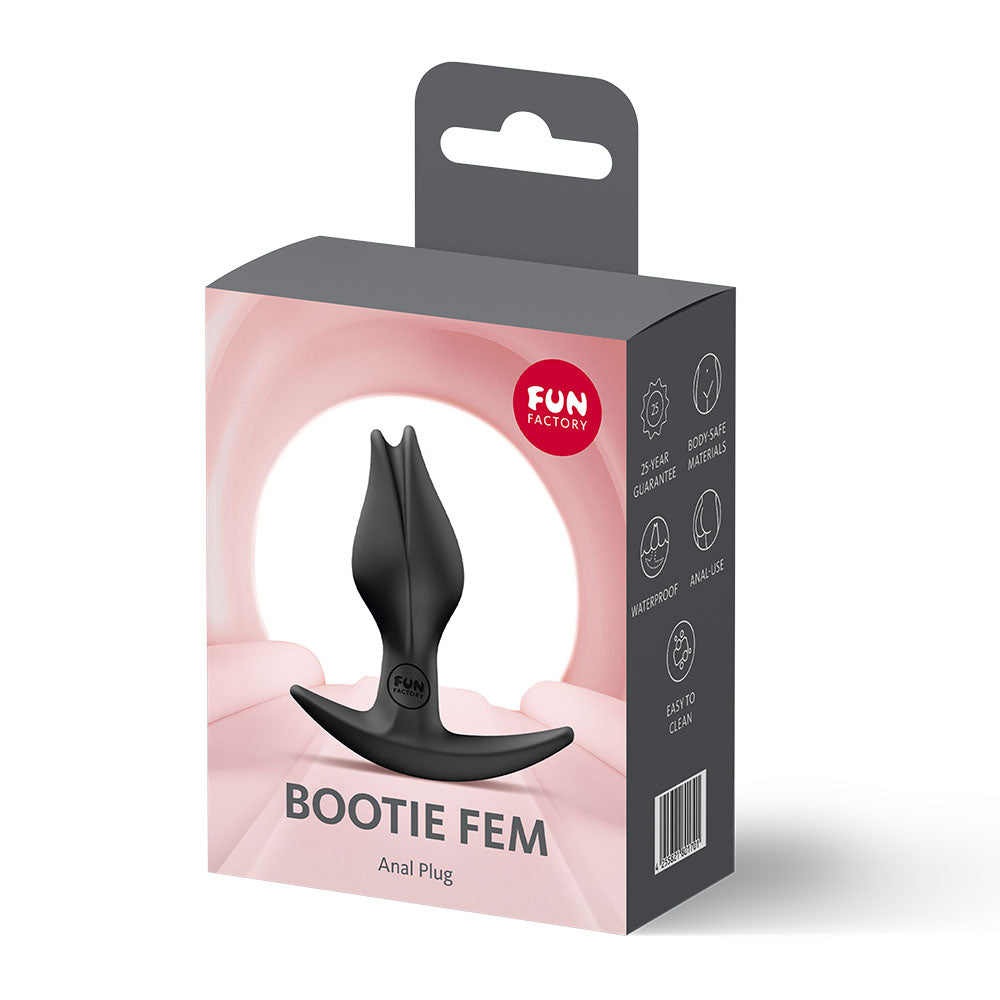 Fun Factory BOOTIE FEM - 8.5 cm Butt Plug packaging, ideal for comfortable anal play and dual stimulation.