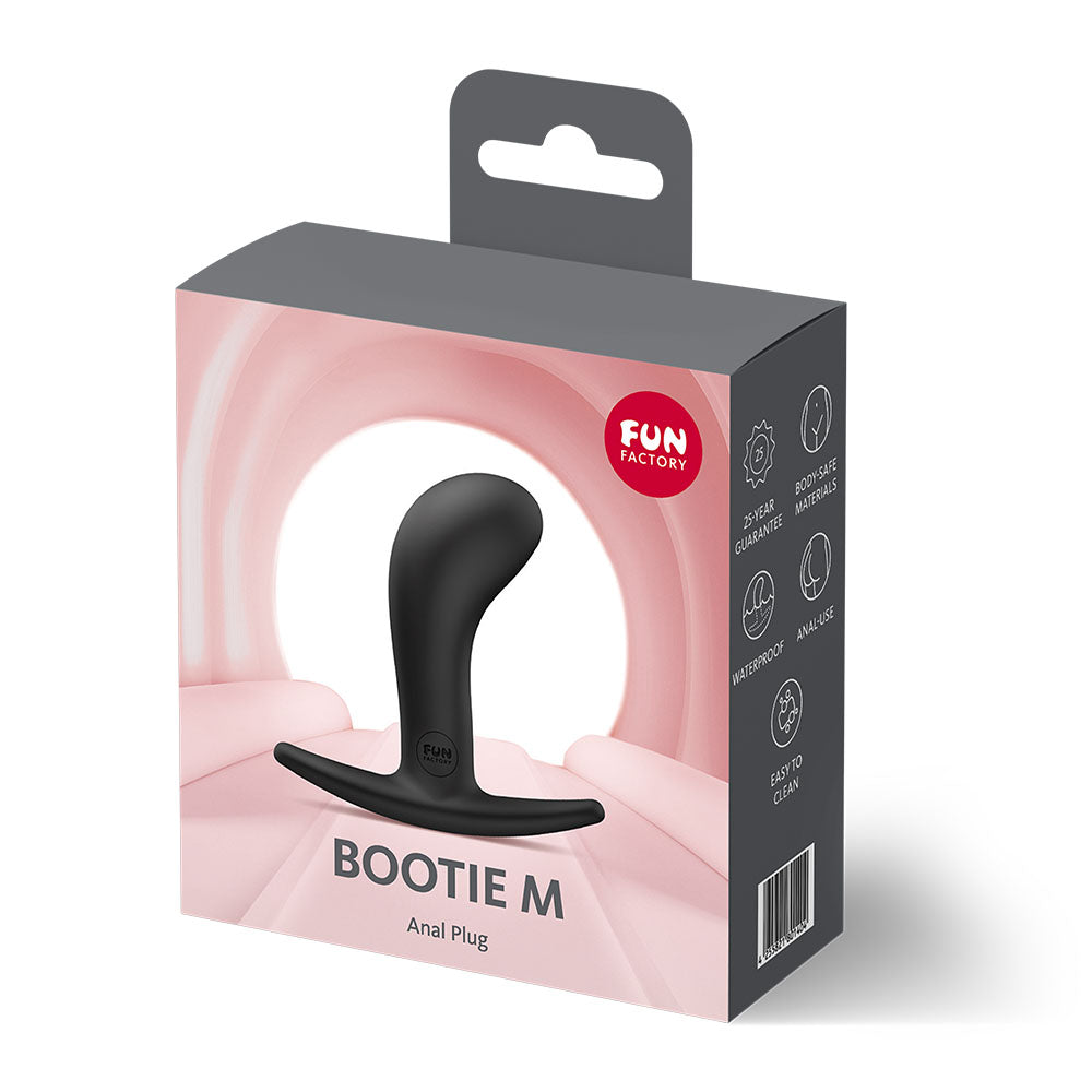 Fun Factory BOOTIE M - 9.4 cm Medium Butt Plug packaging, featuring a sleek design for comfortable intimate use.