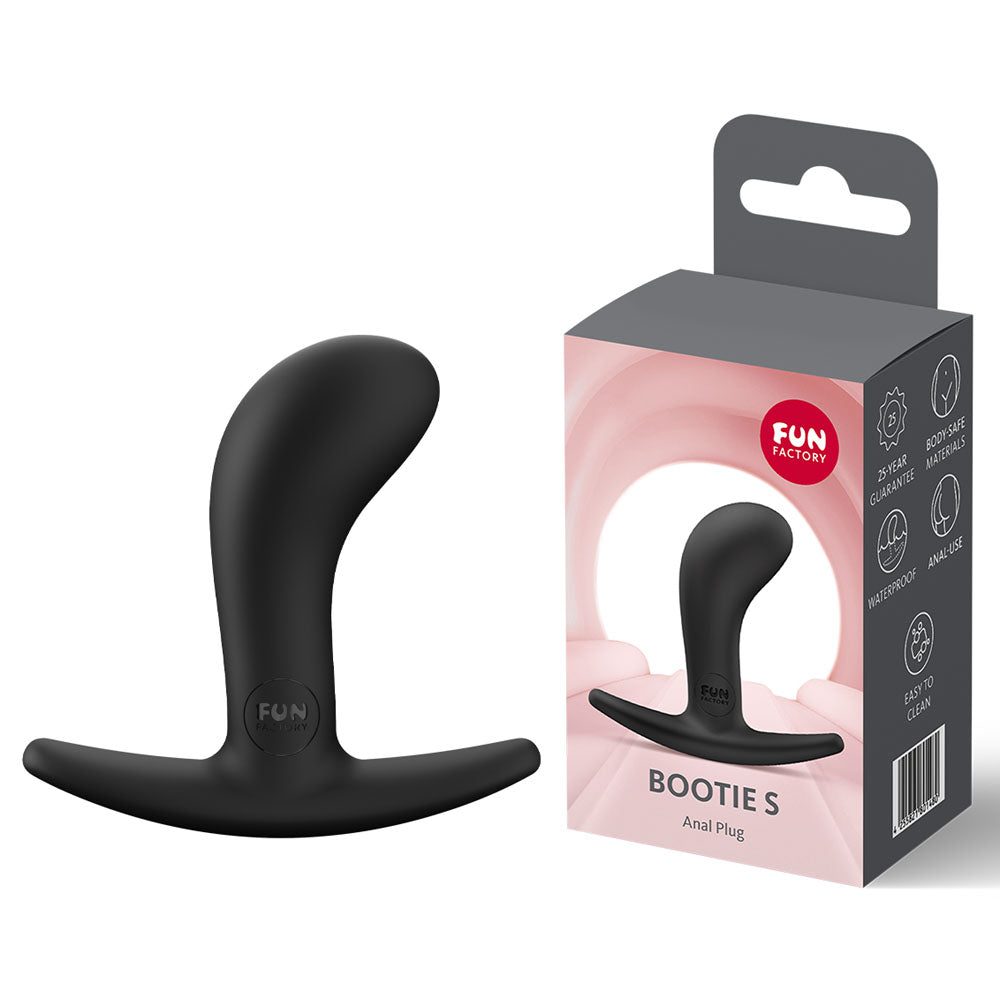 Fun Factory BOOTIE S  -  7.9 cm Small Butt Plug with packaging displayed, ideal for beginners.