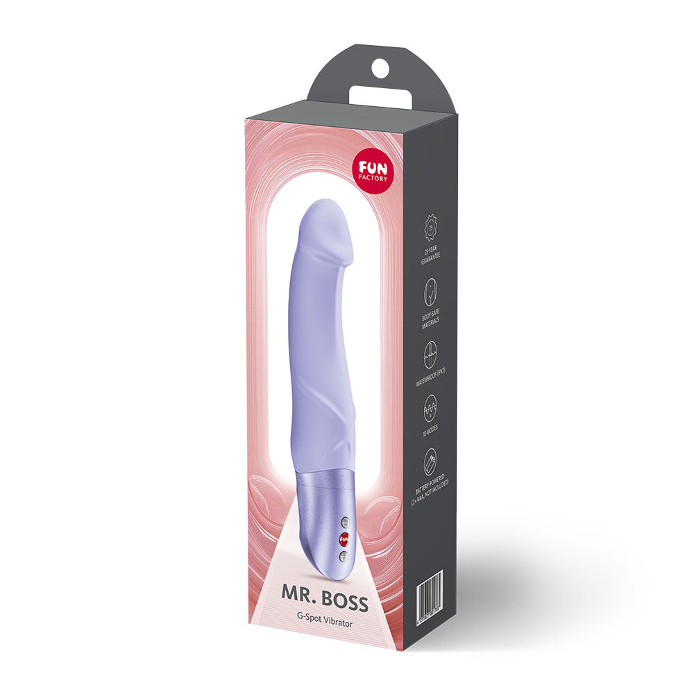 Fun Factory MR. BOSS - 21 cm Vibrator in packaging, designed for G-spot stimulation and intense pleasure.