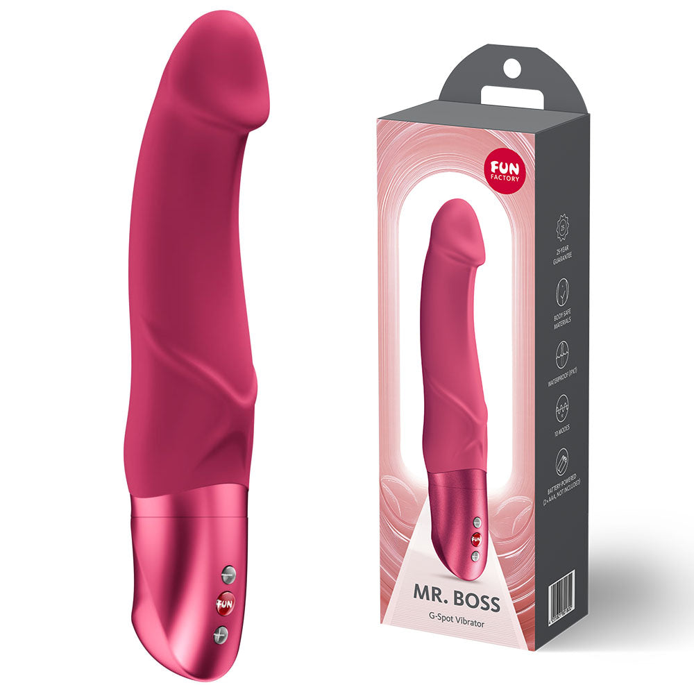 Fun Factory MR. BOSS Raspberry - Raspberry 21 cm Vibrator with curved design for G-spot stimulation.
