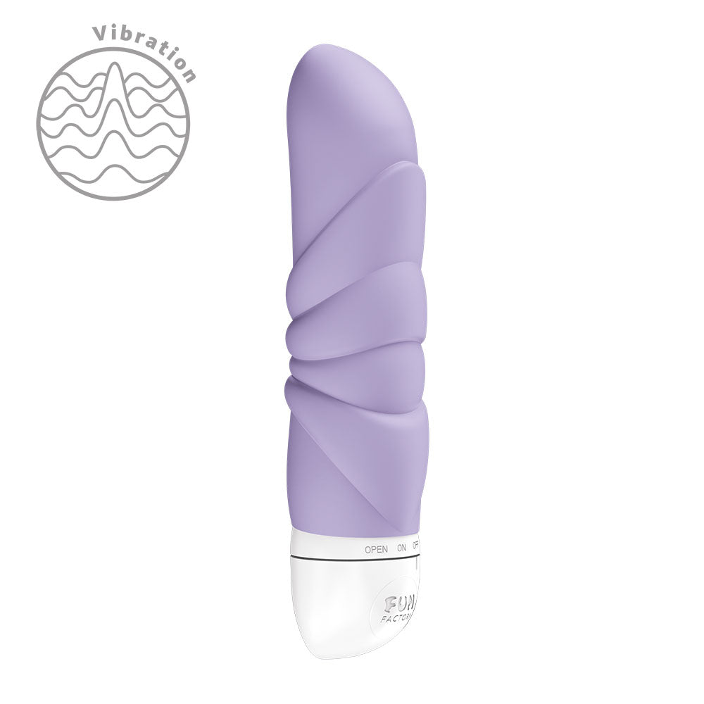 Fun Factory JAM - 12.2 cm Vibrator in vibrant purple with textured design for pleasurable stimulation.