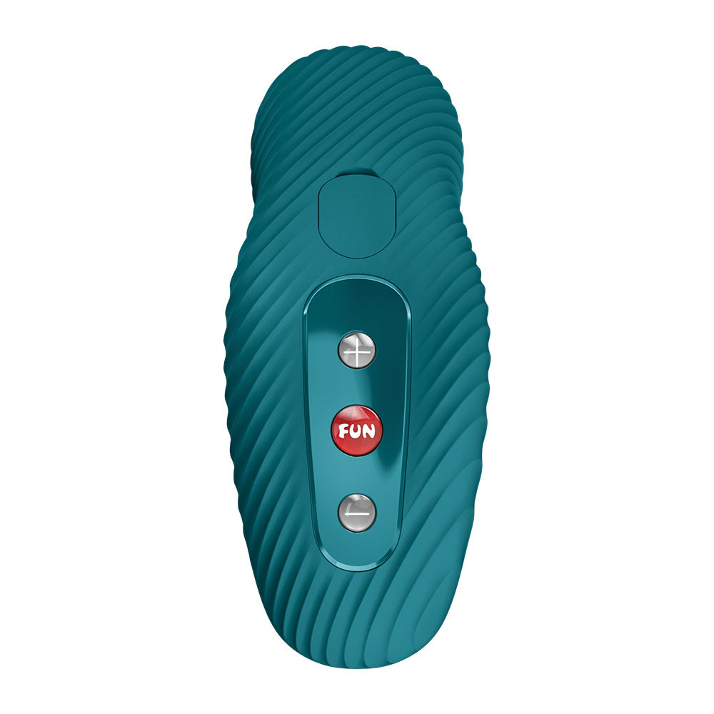 Fun Factory LAYA III Bottle  - Bottle  USB-C Rechargeable Stimulator top view showing ergonomic wavy design for intimate essentials.