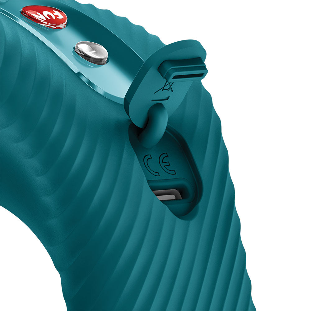 Close-up of the Fun Factory LAYA III Bottle - Bottle USB-C Rechargeable Stimulator with textured surface and charging port.