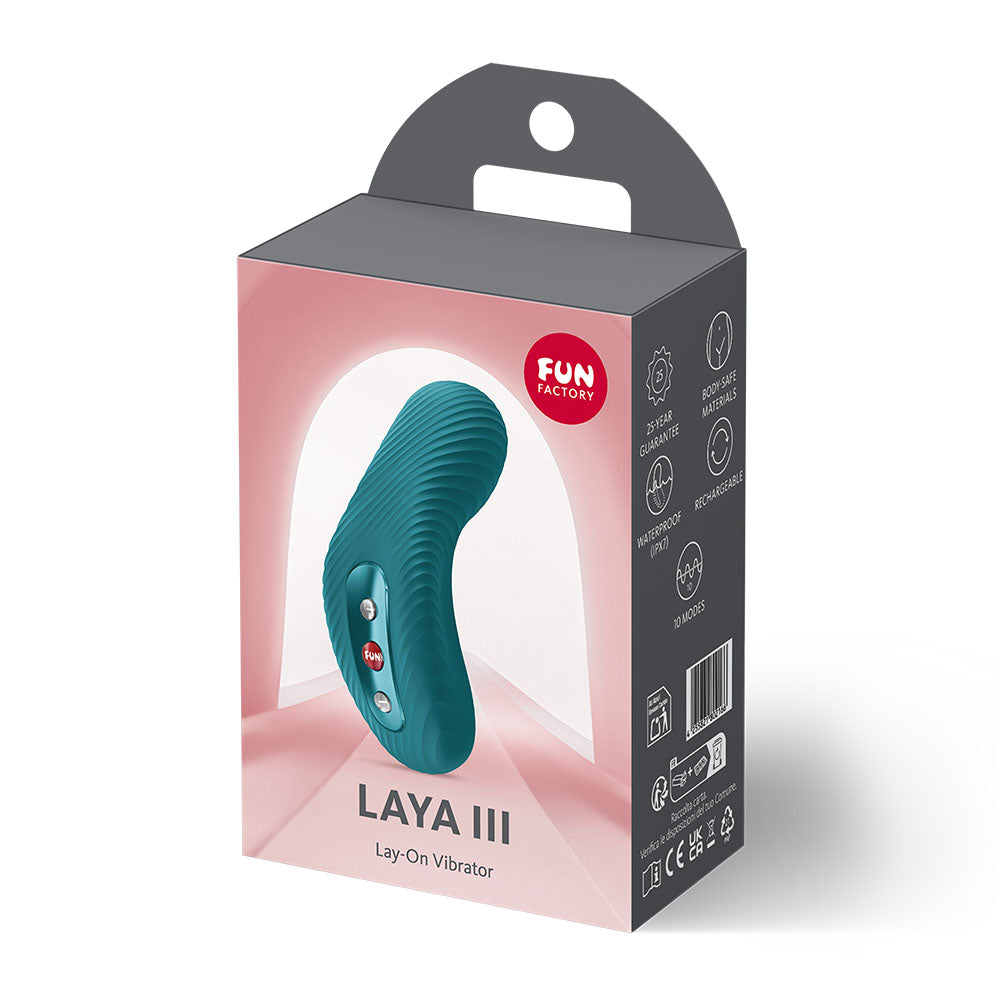 Fun Factory LAYA III Bottle  - Bottle  USB-C Rechargeable Stimulator in packaging for intimate essentials.