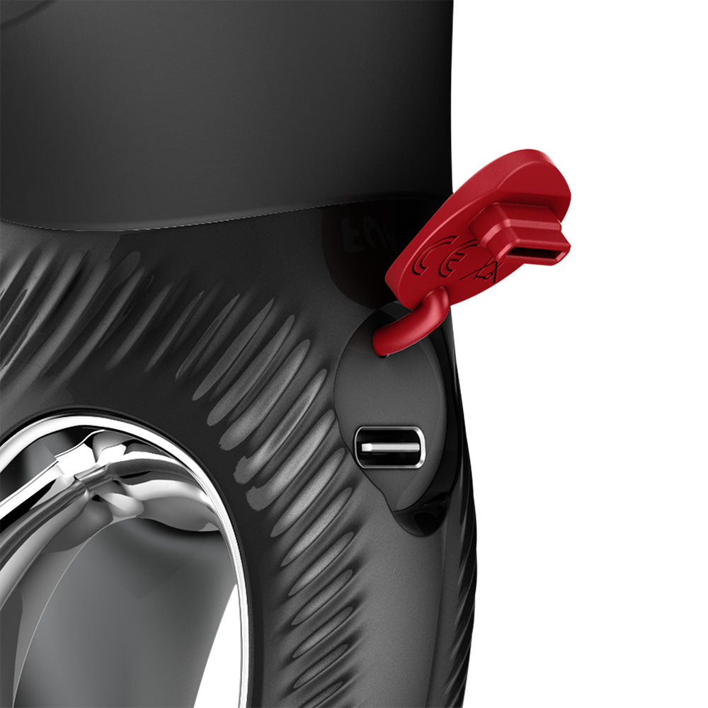 Close-up of Fun Factory MISS BI - 17 cm USB-C Rechargeable Vibrator charging port for versatile intimate essentials for her.