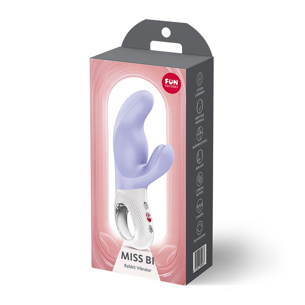 Fun Factory MISS BI  -  17 cm USB-C Rechargeable Vibrator in packaging showcasing its design for intimate essentials.