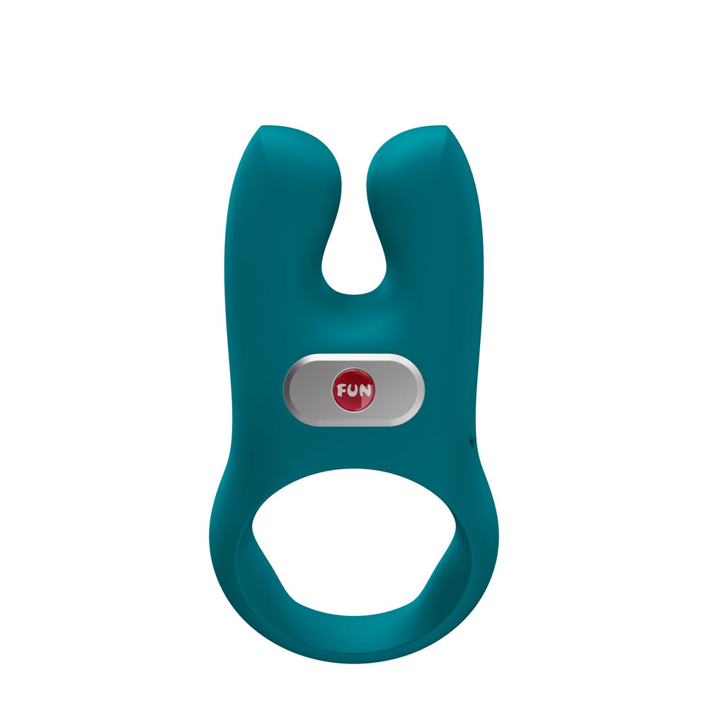 Fun Factory NOS PRO Bottle  - Bottle  USB-C Rechargeable Vibrating Cock Ring in teal color.