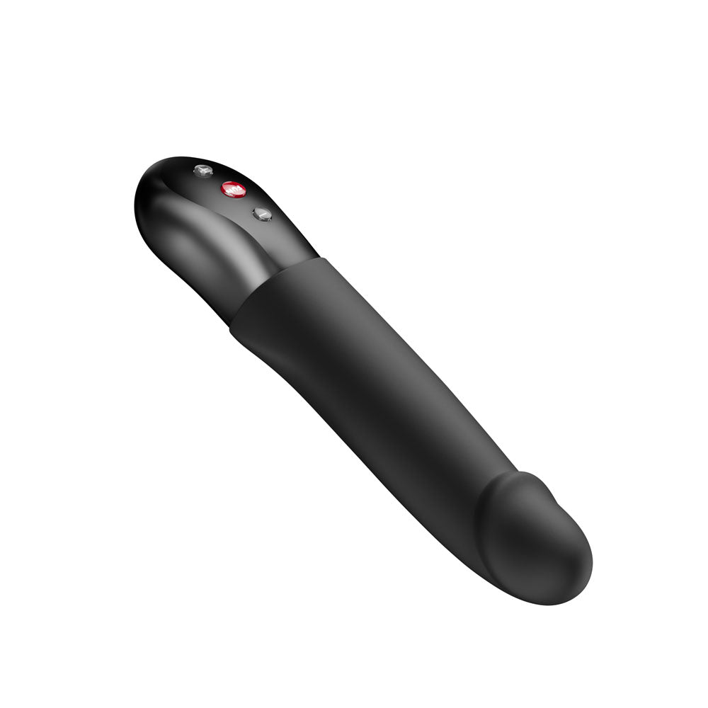 Fun Factory STRONIC REAL - USB Rechargeable Thrusting Vibrator in sleek black silicone design.