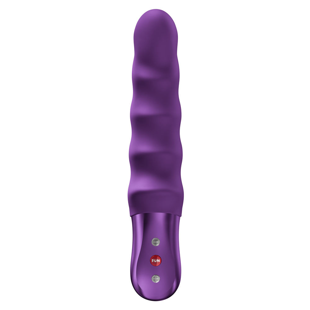 Fun Factory STRONIC SURF - USB Rechargeable Thrusting Vibrator in purple with textured design and control buttons.