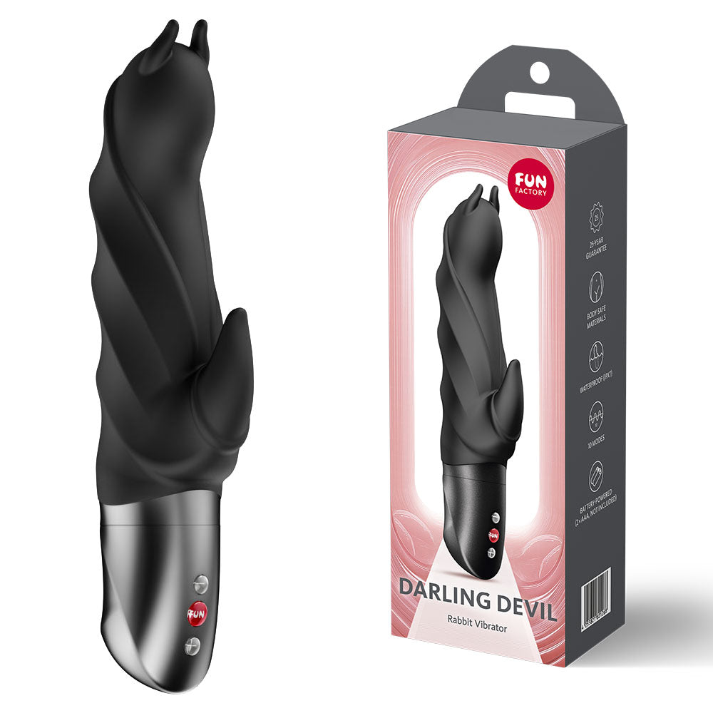 Fun Factory DARLING DEVIL - 20 cm Vibrator in black, designed for dual G-spot and clitoral stimulation.