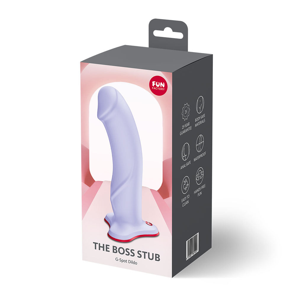 Fun Factory THE BOSS STUB - 17.8 cm Dildo in stylish packaging showcasing its G-spot targeting design.