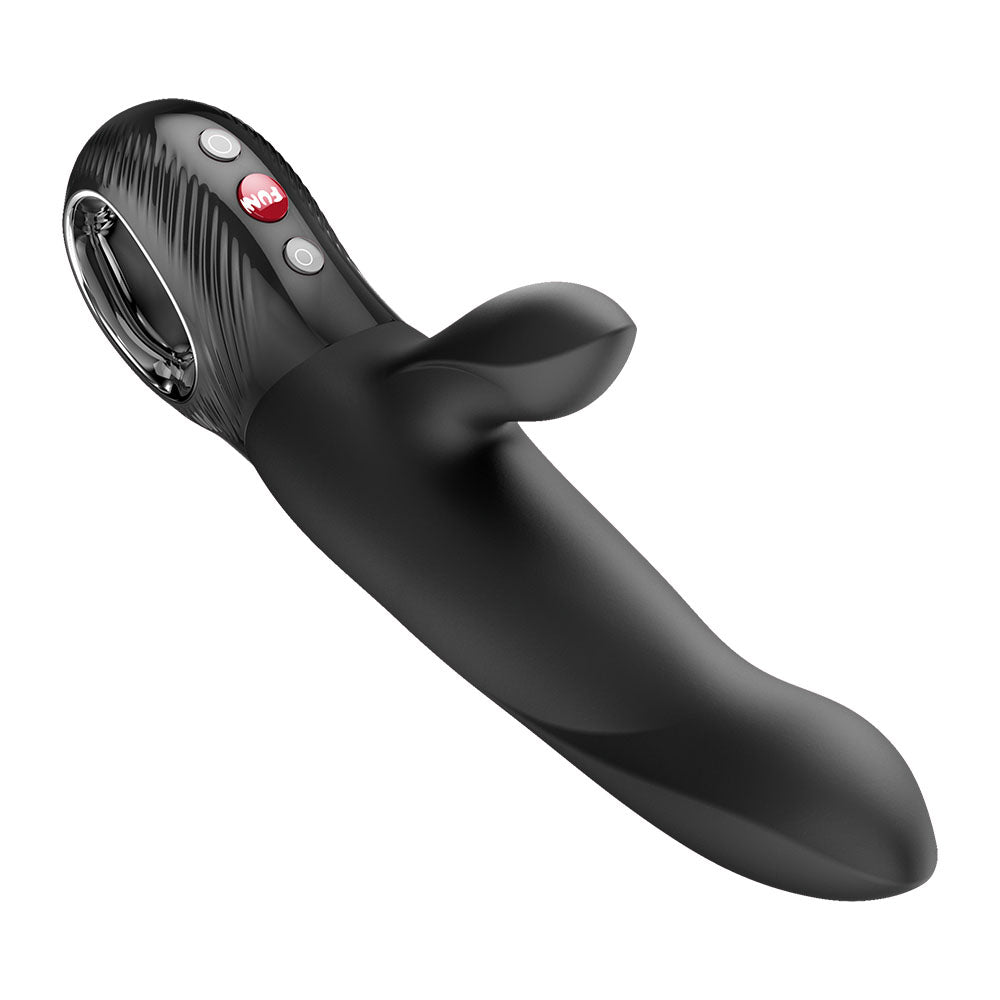 Fun Factory BI STRONIC ARC - 21.6 cm USB-C Rechargeable Thrusting Vibrator in sleek black design with dual stimulation features.