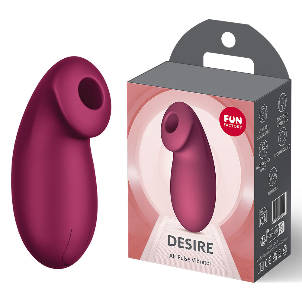 Fun Factory DESIRE Wine  - Wine  USB Rechargeable Air Pulse Stimulator packaging and product image.