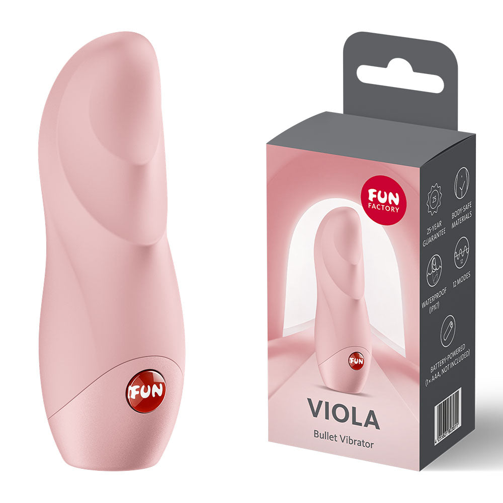Fun Factory VIOLA Soft  - Soft  Vibrating Bullet in a sleek pink design with packaging.