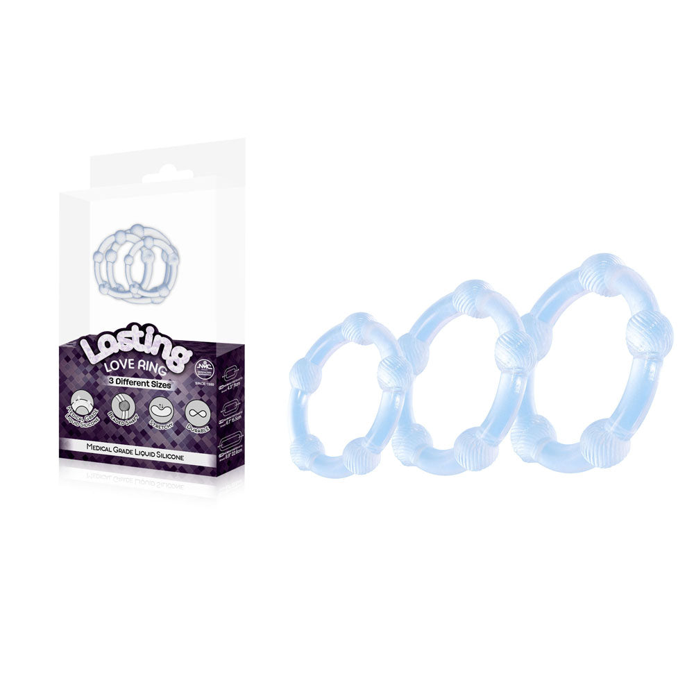 Lasting Love Ring 3 Piece Set -  -  Beaded Cock Rings - Set of 3 Sizes, made from medical grade liquid silicone.