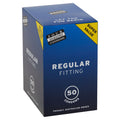 Four Seasons Regular Condoms - Regular Fit Lubricated Condoms - 50 Pack packaging, featuring a blue box design with product details.