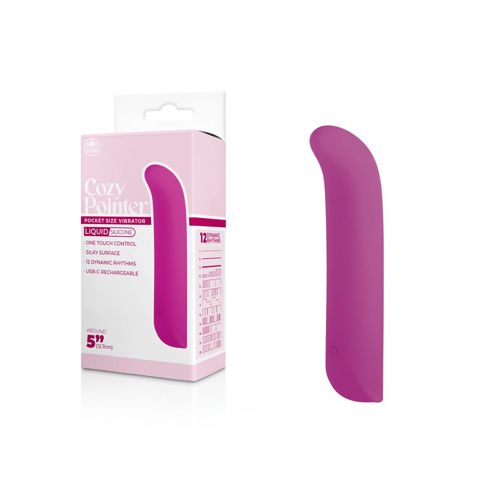 Cozy Pointer -  -  12.7 cm USB Rechargeable Mini Vibrator in packaging with dynamic rhythms and silk surface.