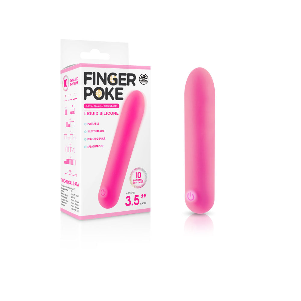 Finger Poke -  -  8.9 cm USB Rechargeable Bullet with 10 vibration rhythms and splashproof design.