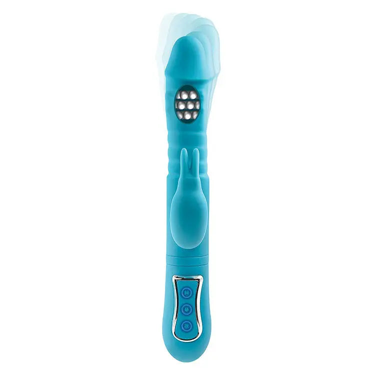 Adam & Eve THRUSTING TRIPLE JOY RABBIT - Teal 25.4 cm USB Rechargeable Rabbit Vibrator with Anal Probe Adam & Eve Discreet Intimate Essentials.
