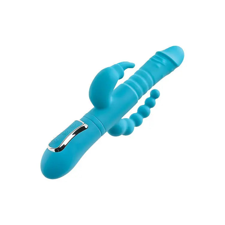 Adam & Eve THRUSTING TRIPLE JOY RABBIT - Teal 25.4 cm USB Rechargeable Rabbit Vibrator with Anal Probe Adam & Eve Discreet Intimate Essentials.