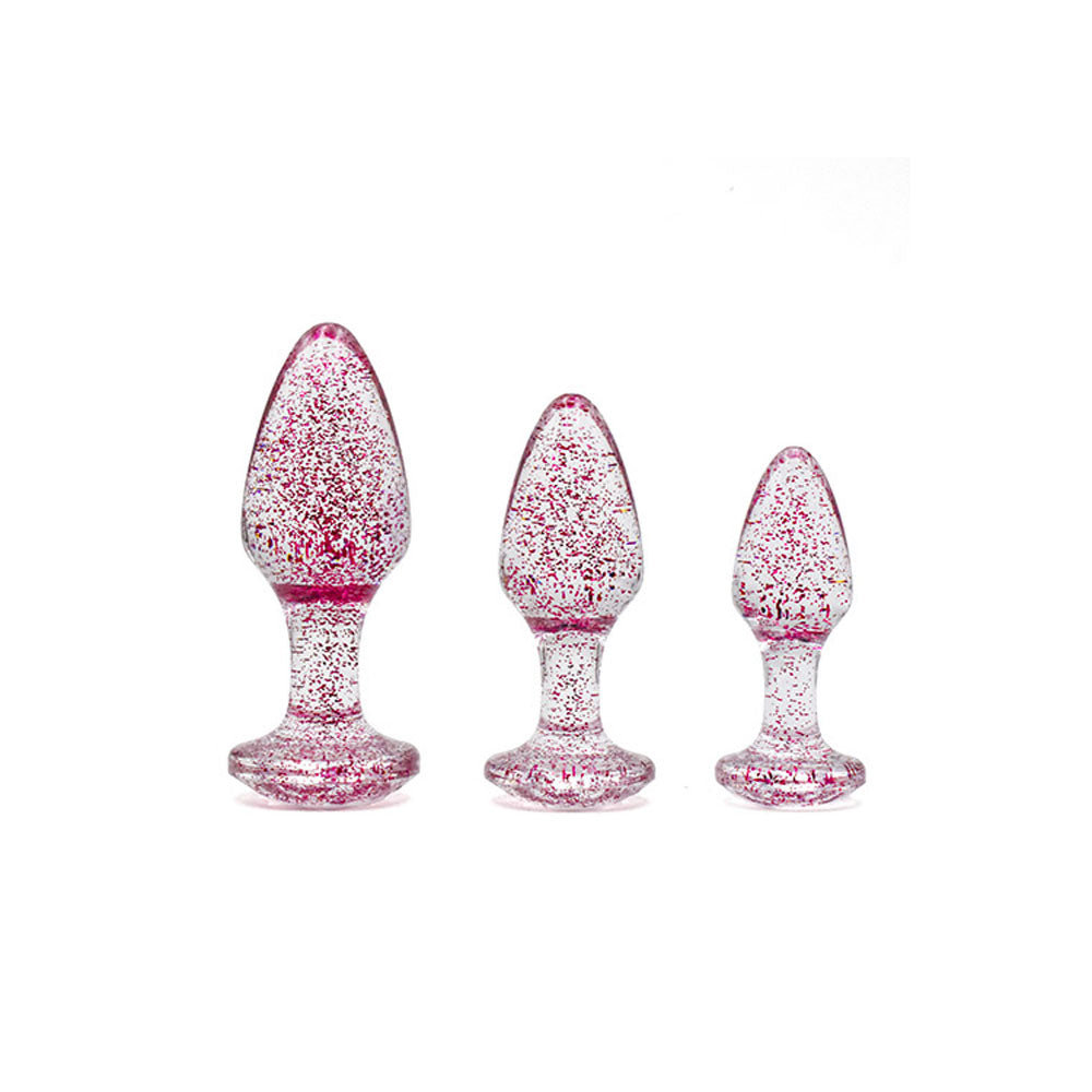 Adam & Eve Glitter Gem 3-Piece Butt Plug Set -  - Glitter  Butt Plugs - Set of 3 Sizes