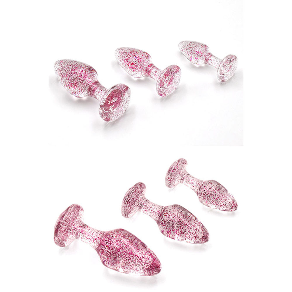 Adam & Eve Glitter Gem 3-Piece Butt Plug Set -  - Glitter  Butt Plugs - Set of 3 Sizes showcasing sparkling design.