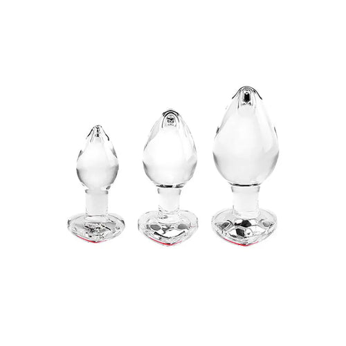 Adam & Eve RED HEART GEM GLASS PLUG SET -  Glass Butt Plugs - Set of 3 Sizes Adam & Eve Discreet Intimate Essentials.