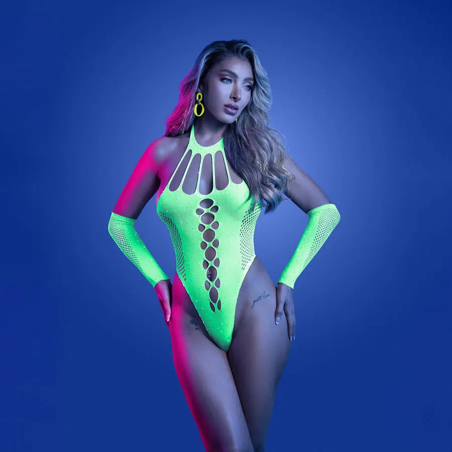 GLOW Pressure Point Teddy - OS - Glow In Dark  - One Size Fantasy Lingerie Discreet Intimate Essentials.