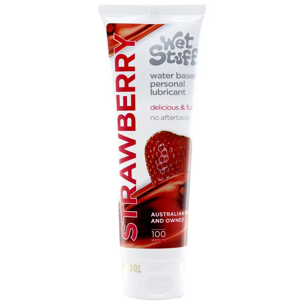 Wet Stuff Strawberry - 100g Tube - Strawberry Flavoured Water Based Lubricant - 100 gram Tube Wet Stuff Discreet Intimate Essentials.