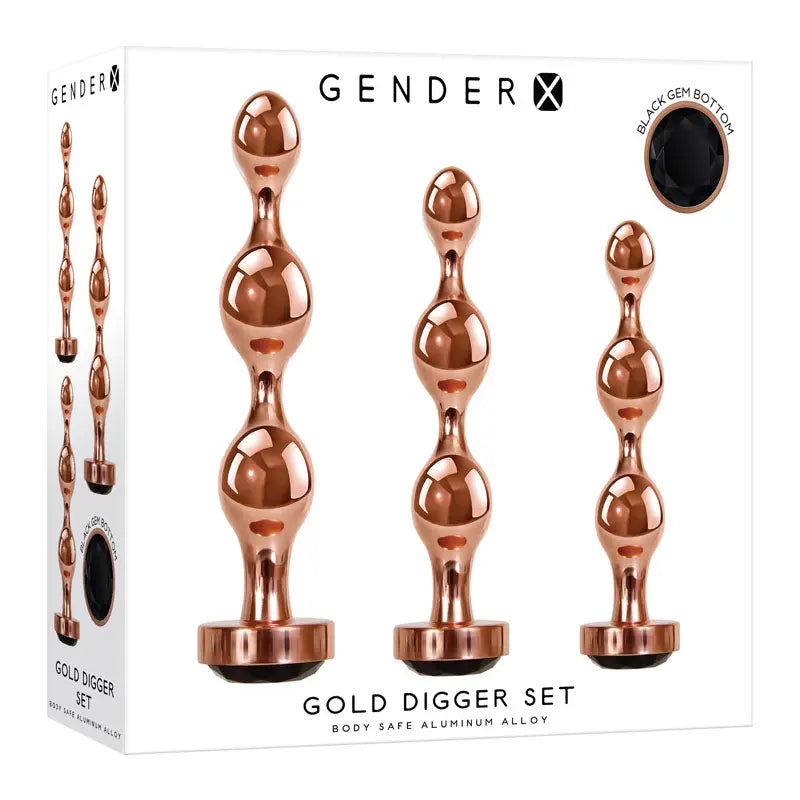 Gender X GOLD DIGGER SET -  Metallic Butt Plugs - Set of 3 Sizes Gender X Discreet Intimate Essentials.
