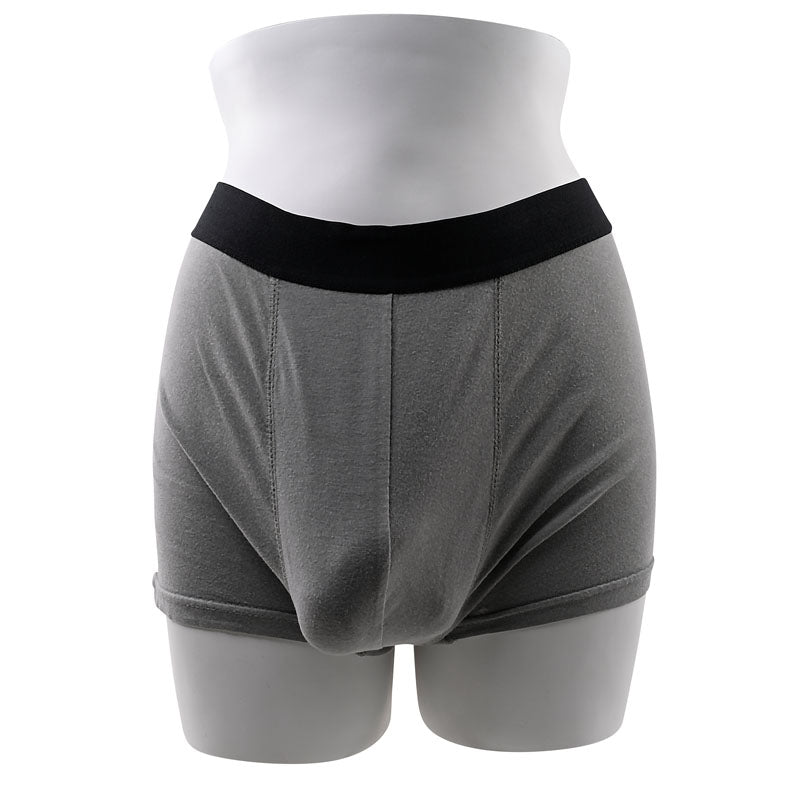 Gender X 4'' SILICONE PACKER LIGHT - 10 cm Packer displayed in gray men’s underwear on a mannequin.